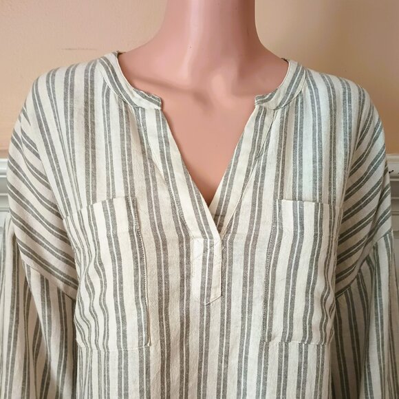 Madewell Tops - Madewell Lakeline Popover Shirt XXL Gray Striped Linen Blend Pullover Pockets